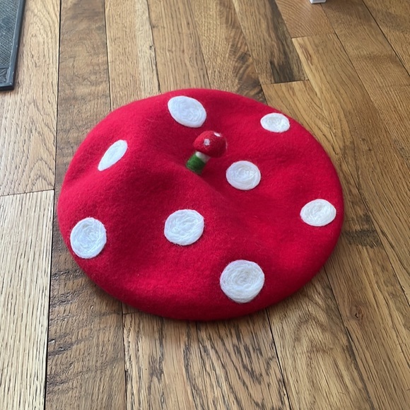 Hand Crafted Accessories - Mushroom Beret Hat Red Strawberry Ladybug Polka Dot